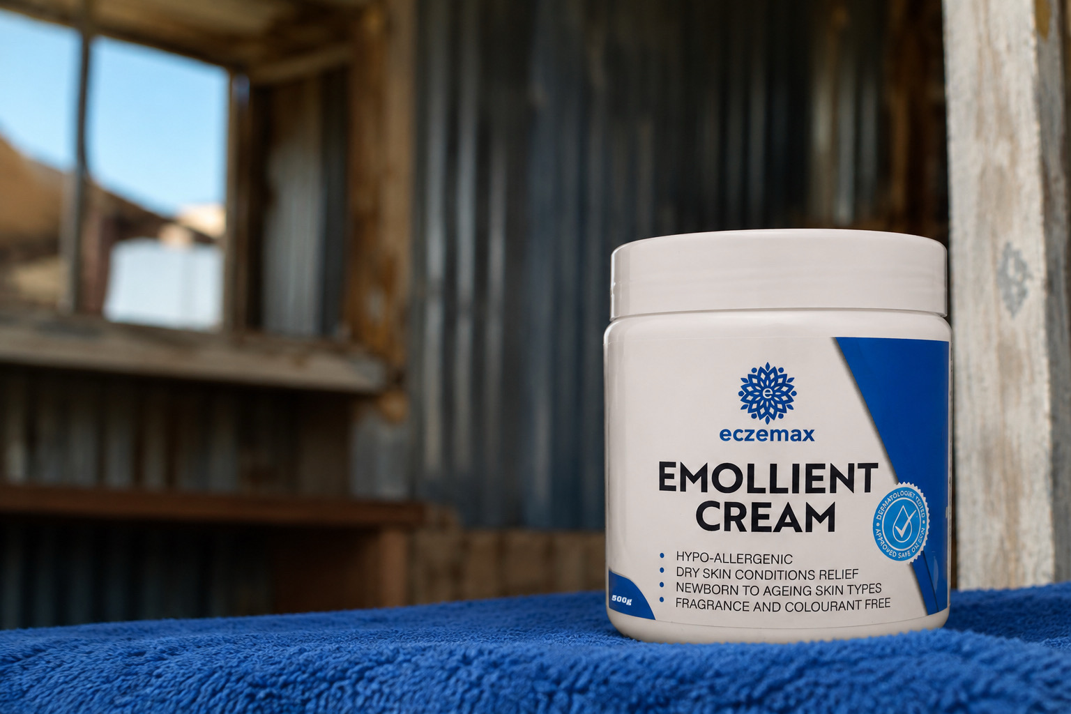 Eczemax Emollient Cream on a blue towel